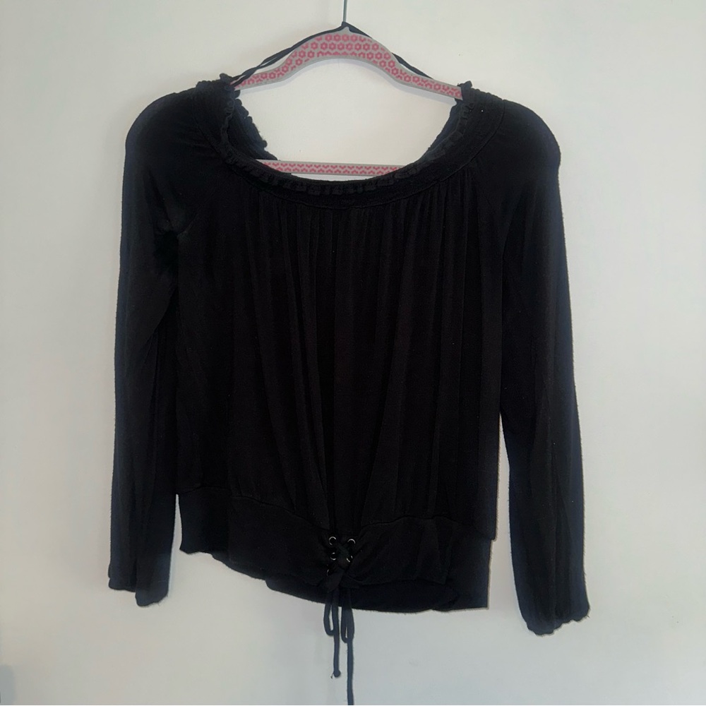 Aeropostale Off The Shoulder Black Blouse with Tie Detail